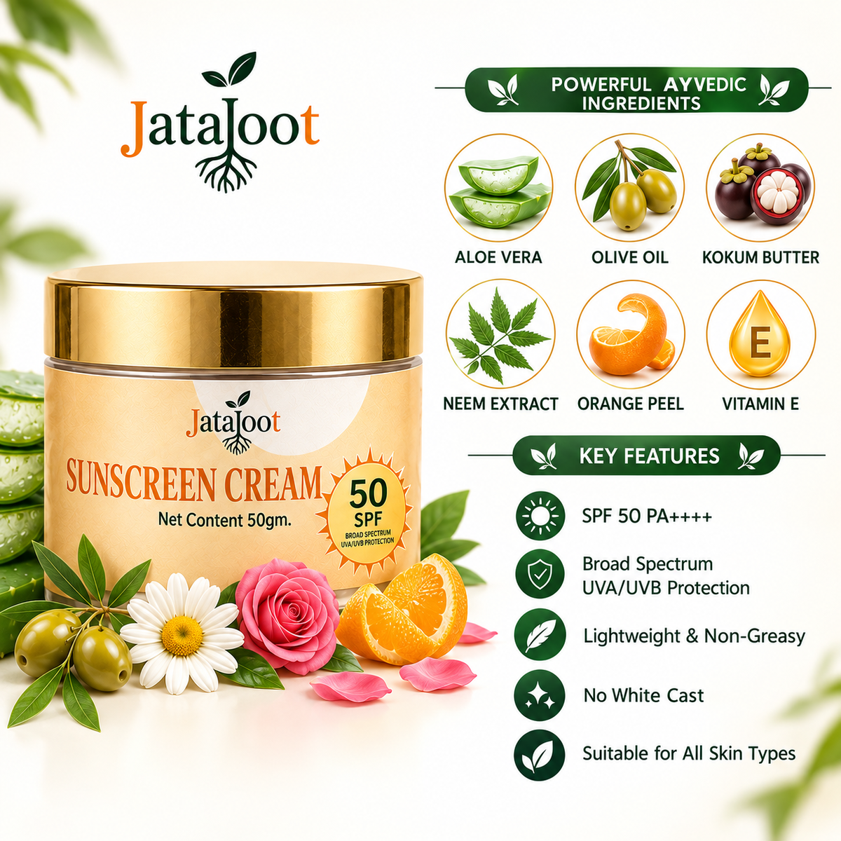 Ayurvedic Aloe Vera And Orange Peel Extract Sunscreen Cream
